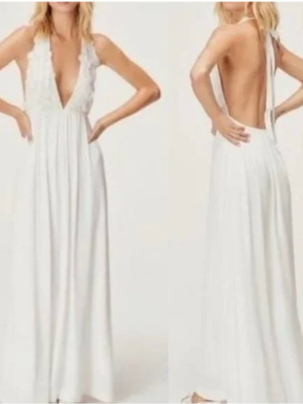 For Love And Lemons White Isabella Halter Backless Maxi Dress-Size XS